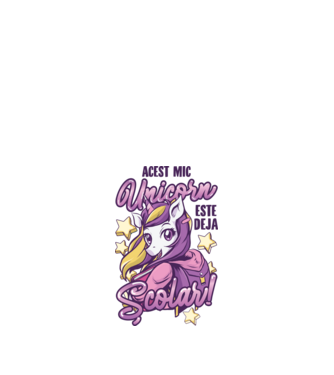 Acest mic unicorn este deja școlar model alb pe tricou