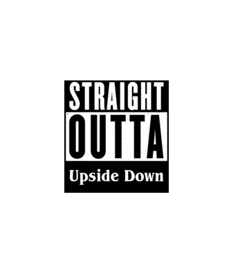 straight outta upside down model alb pe tricou