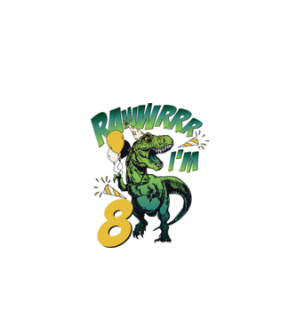 'Birthday Dinosaur rawww i''m 8' model alb pe tricou