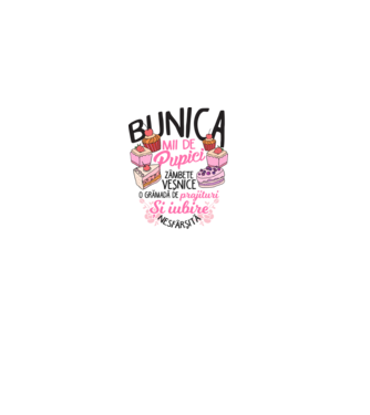 bunica - mii de pupici, zâmbete veșnice, o grămadă de prăjituri și iubire nesfârșită model roz deschis pe tricou