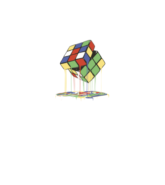 Melting Rubik cube model negru pe tricou