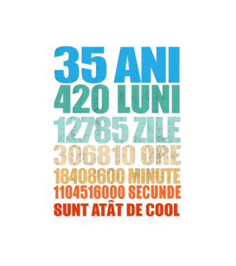 De 35 ani - luni - zile - ore - minute - secunde - sunt atât de cool model alb pe tricou