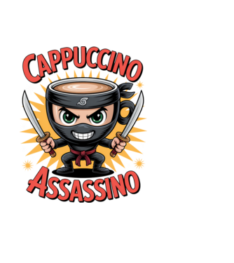 Cappuccino Assasino model negru pe tricou