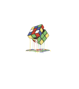 Melting Rubik cube model negru pe tricou