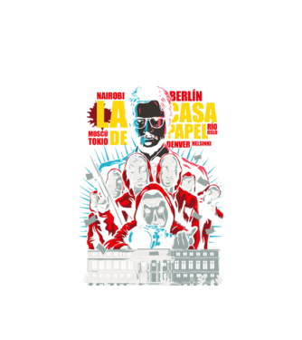 La casa de papel ilutración model alb pe tricou