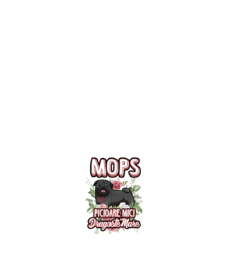 Mops negru picioare mici dragoste mare model alb pe tricou