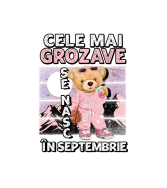RETRO teddy fetişcană SEPTEMBRIE model alb pe tricou