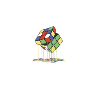 Melting Rubik cube model negru pe tricou