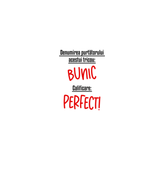 Denumirea purtătorului acestui tricou: bunic! Calificare: Perfect! model alb pe tricou