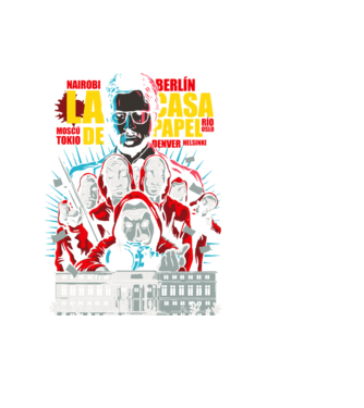 La casa de papel ilutración model negru pe tricou