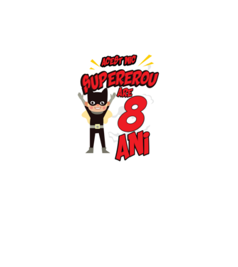 Acest mic supererou are 8 ani model negru pe tricou