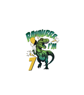 'Birthday Dinosaur rawww i''m 7' model alb pe tricou