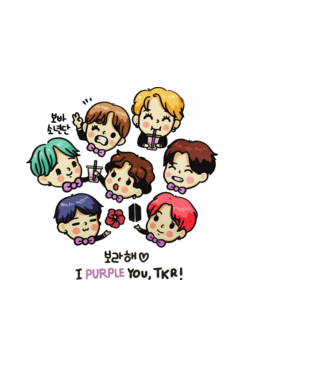 BTS chibi model albastru deschis pe tricou