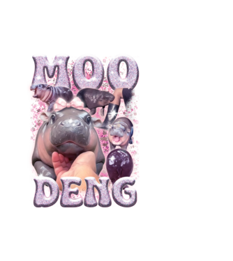 MOO DENG baby hippo model alb pe tricou