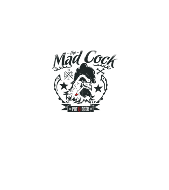 The Mad Cock model alb pe tricou