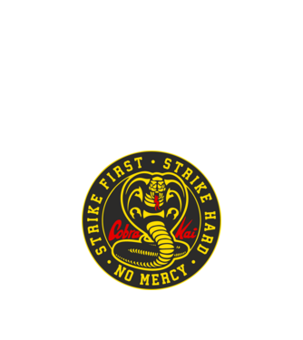 Strike first strike hard cobra kai model negru pe tricou