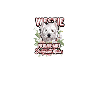 Westie picioare mici dragoste mare model alb pe tricou