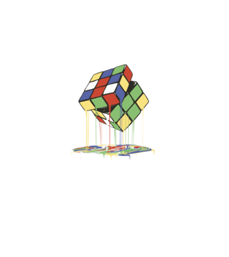 Melting Rubik cube model negru pe tricou