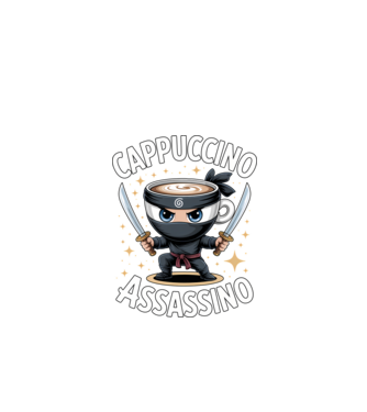 Cappuccino Assassino model negru pe tricou