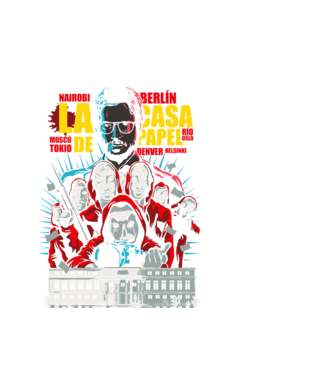 La casa de papel ilutración model alb pe tricou
