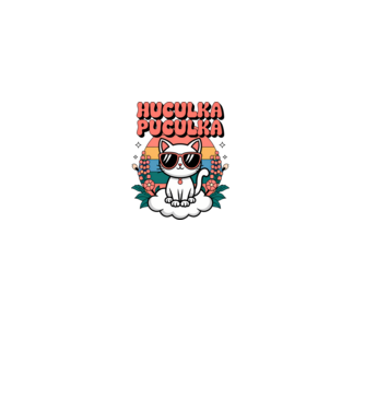 Huculka Puculka pisică 1 model alb pe tricou