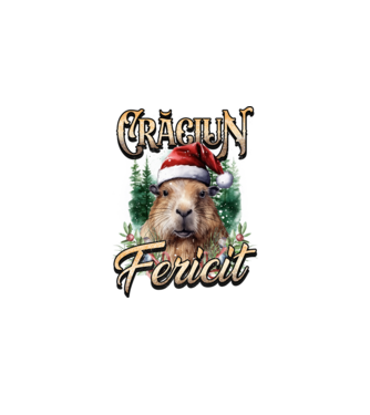 Capybara christmas model negru pe tricou