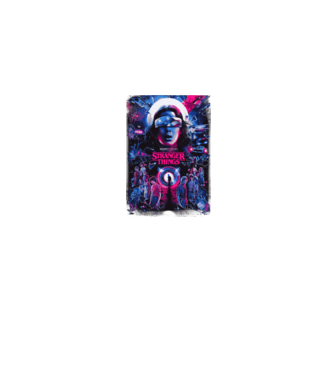 stranger things poster neon model albastru jeanși pe tricou