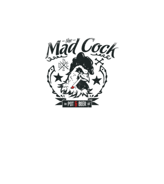 The Mad Cock model alb pe tricou