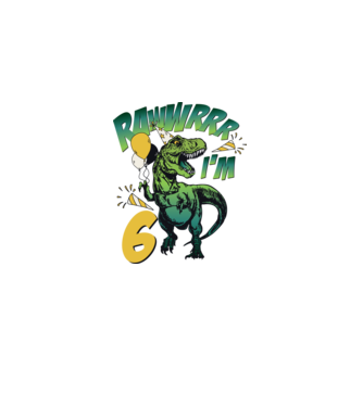 'Birthday Dinosaur rawww i''m 6' model alb pe tricou