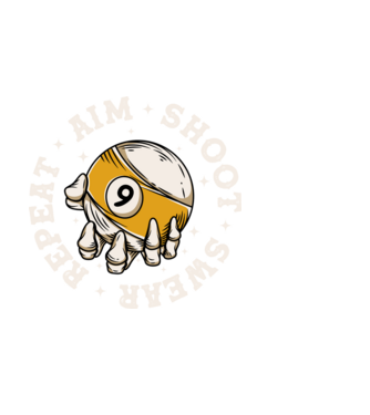 Aim Shoot Swear Repeat Biliard model negru pe tricou