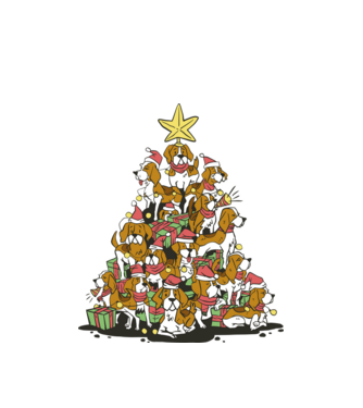 beagle christmas tree model alb pe tricou