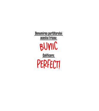 Denumirea purtătorului acestui tricou: bunic! Calificare: Perfect! model alb pe tricou