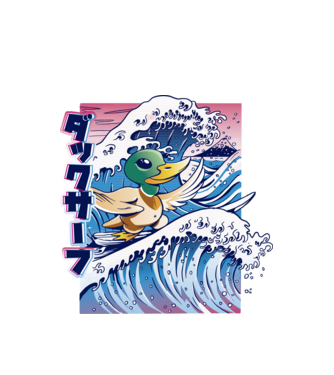 Surfer Duck model alb pe tricou