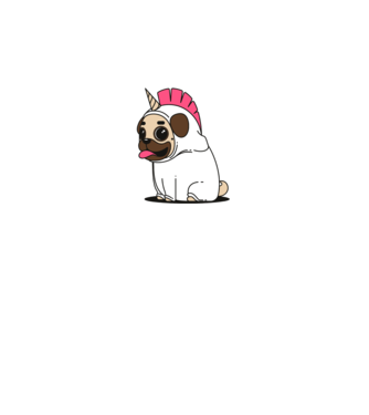 Pug Unicorn model alb pe tricou