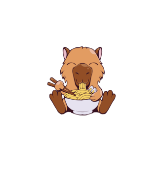 Capibară Ramen model alb pe tricou