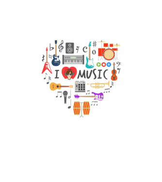 music heart model alb pe tricou