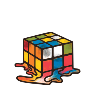 Melted Rubik model alb pe tricou