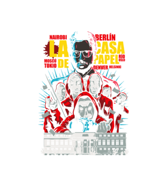 La casa de papel ilutración model alb pe tricou