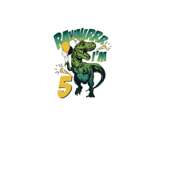 'Birthday Dinosaur rawww i''m 5' model alb pe tricou
