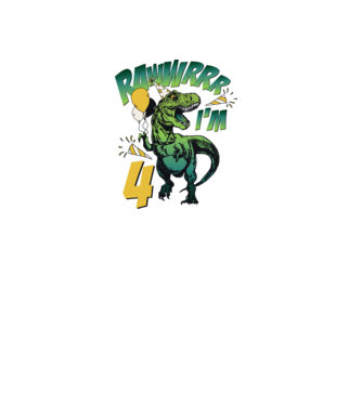 'Birthday Dinosaur rawww i''m 4' model alb pe tricou