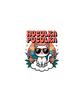 Huculka Puculka pisică 1 model alb pe tricou