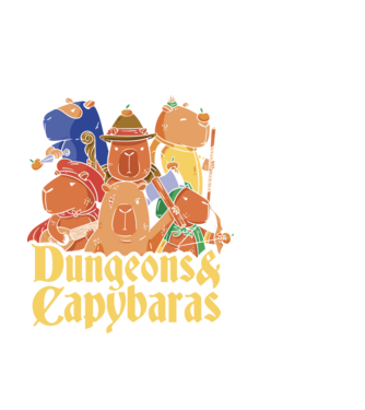 Dungeons and Capybaras model alb pe tricou