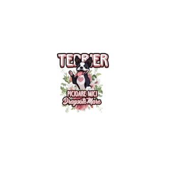 terrier : picioare mici dragoste mare model alb pe tricou