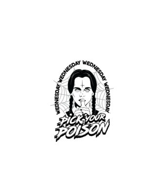 WEDNESDAY Pick your poison model alb pe tricou