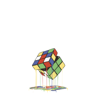 Melting Rubik cube model negru pe tricou