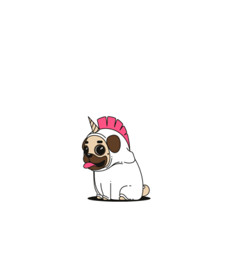 Pug Unicorn model albastru deschis pe tricou