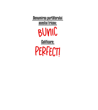 Denumirea purtătorului acestui tricou: bunic! Calificare: Perfect! model alb pe tricou