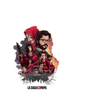 la casa de papel poster theme model alb pe tricou