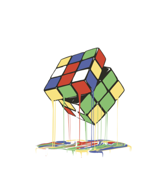 Melting Rubik cube model alb pe tricou