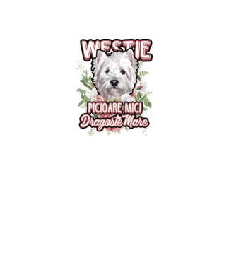 Westie picioare mici dragoste mare model alb pe tricou
